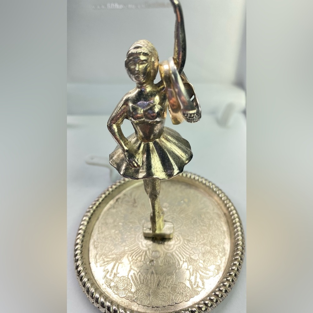 VTG SILVER PLATED BALLERINA TRINKET/RING HOLDER TRAY WITH ENGRAVED EMBELLISHMENT